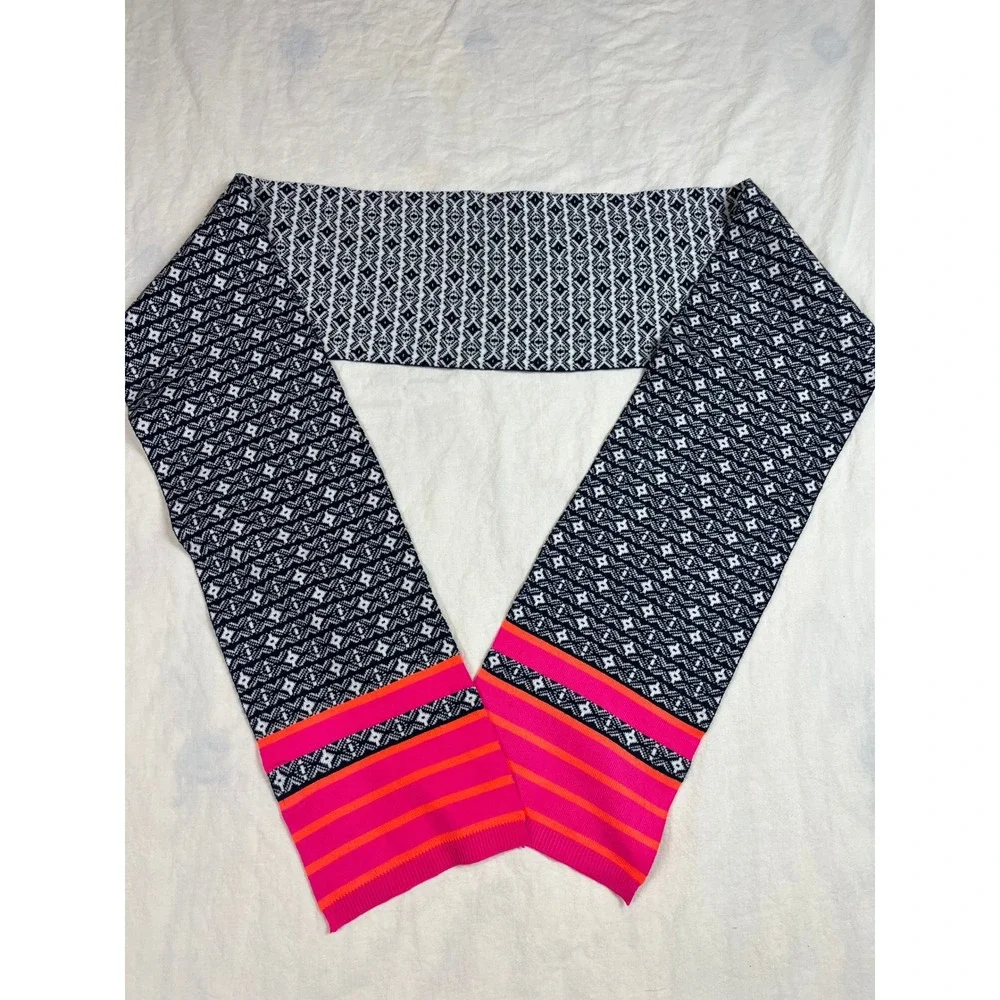 Maeve Anthropologie Abstract Fair Isle‎ Knit Scarf Navy Blue Pink Orange Stripe